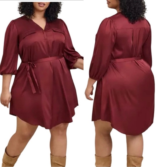 Torrid Maroon Mini Charm Pullover Belted Sateen Silky Dress Size 6X Retail $76 - Picture 1 of 13